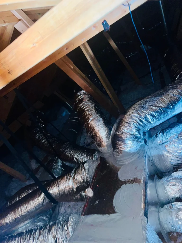 New flexible air ducts installed in attic by Andrew and Sons Air Duct Cleaning, LLC in Austin, TX